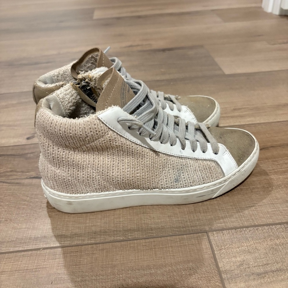 P448 High-Top Sweater Knit Wedge Sneakers Tan Beige Size 36